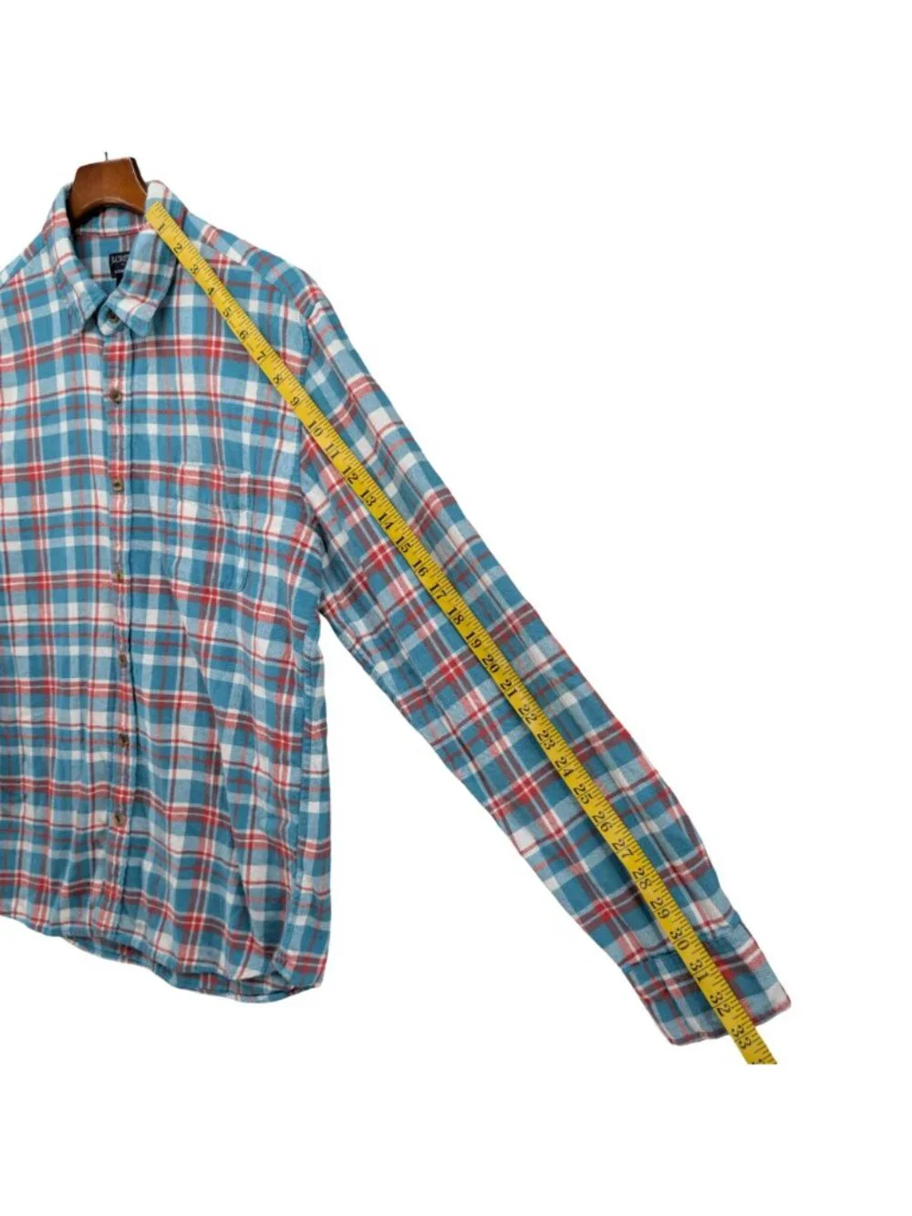 J.CREW Plaid Flannel Shirt Mens Aqua Blue Red Long Sleeve Button Down Size L